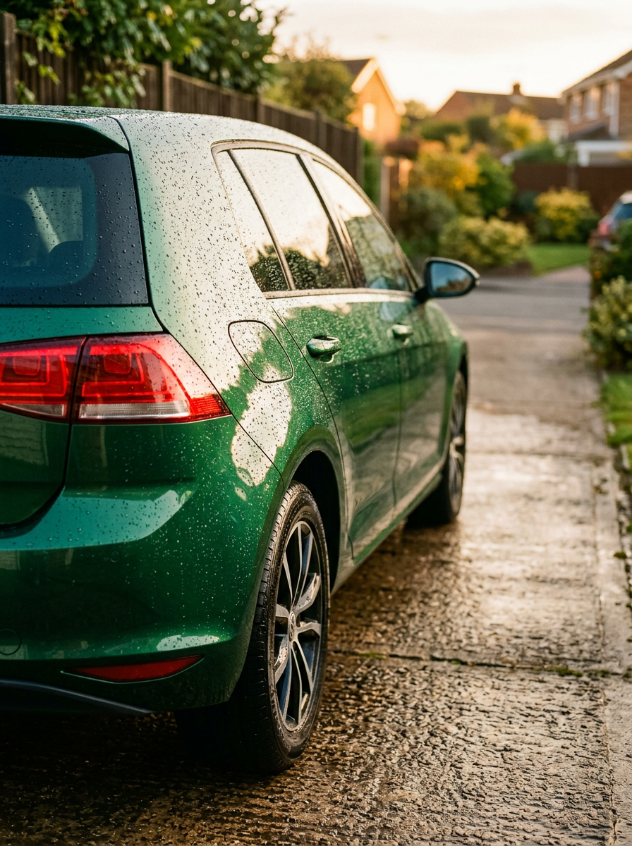 Generated image of a washed green hatchback